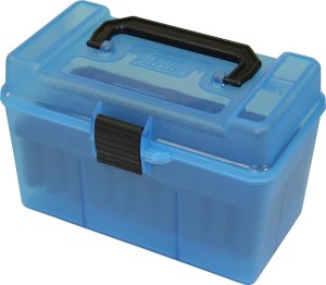 Krabička na náboje MTM Cases, Rifle, 50ks, priehľadná modrá